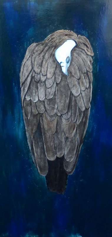 Slapende gier, 2014, gemengde techniek op board, 61 x 122